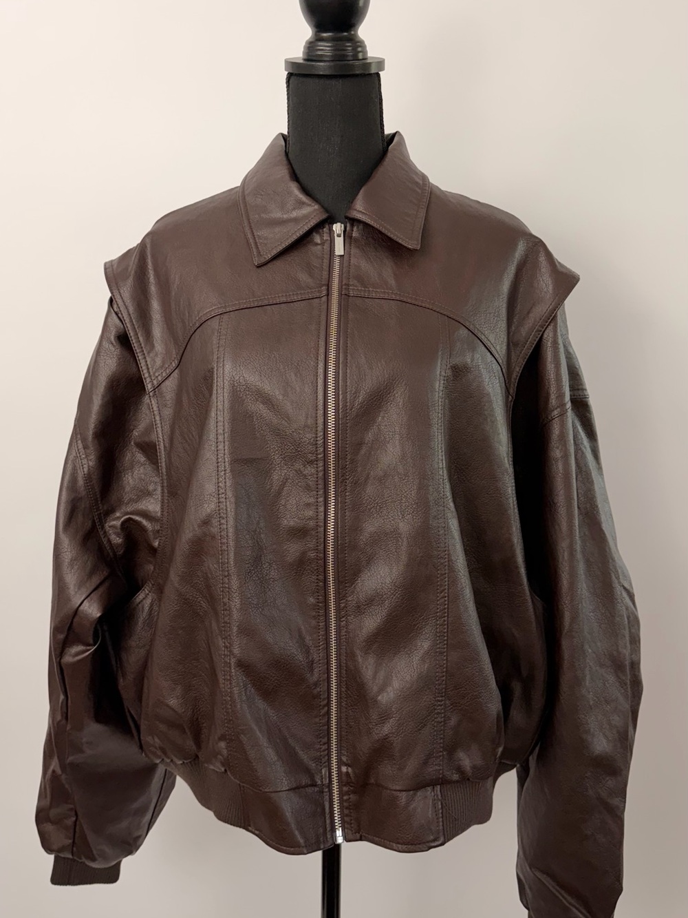 Vegan Leather Bomber Zip-Front Jacket